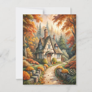 A Cottage in Autumn Fall Postcard