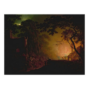 A cottage on fire at night Joseph Wright of Derby  Photo Print