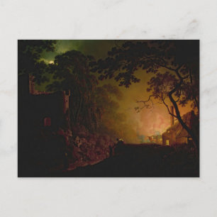 A cottage on fire at night Joseph Wright of Derby Postcard
