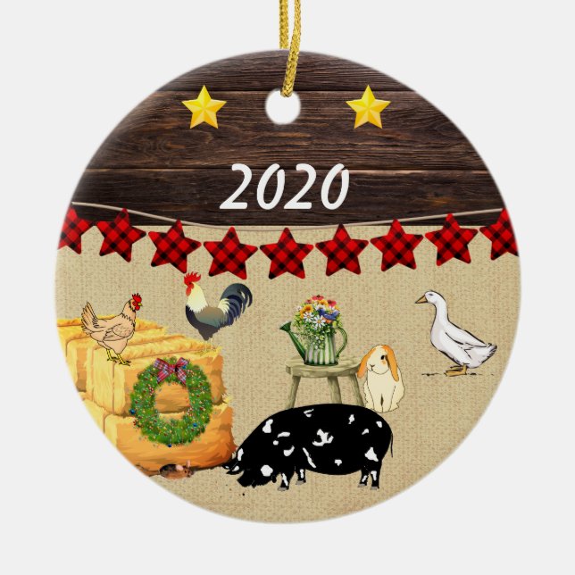 A Country Christmas KuneKune Pig Ceramic Tree Decoration (Front)