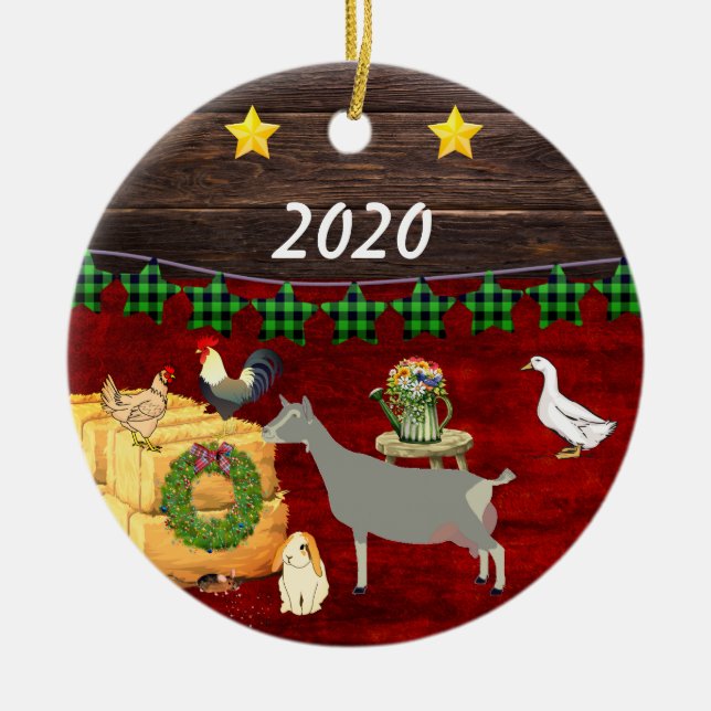 A Country Christmas Toggenburg Goat Ceramic Tree Decoration (Front)