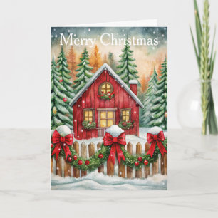 A Country Cottage at Christmas Holiday Card