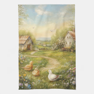 A Country Farmhouse and Barn Tea Towel