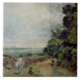 A Country road with trees and figures Tile