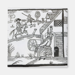 A Country Scene with a woman spinning Magnet