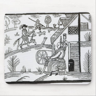 A Country Scene with a woman spinning Mouse Pad
