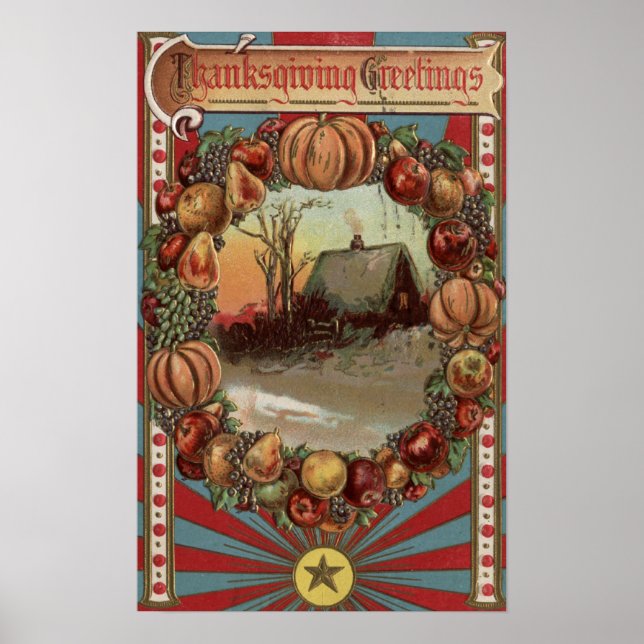 A Country Scene with Produce Border Poster (Front)