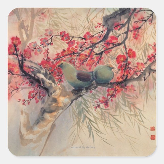 A Couple in Spring Square Sticker (Front)