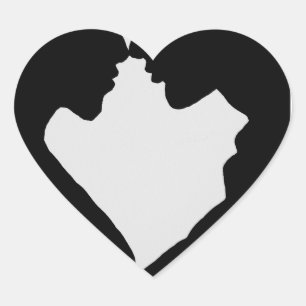a couple silhouette heart shaped sticker