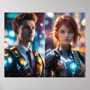 A Couple Standing Against Blurred Lights Poster