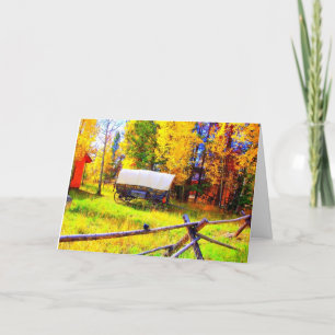 A covered wagon in a Fall Setting in Colorado Card