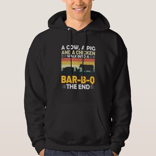 A Cow A Pig & A Chicken Barbeque The End Barbeque Hoodie (Front)