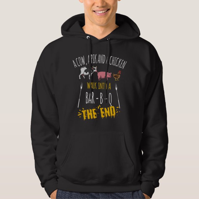 a cow a pig and a chicken walk into a bar grillmei hoodie (Front)