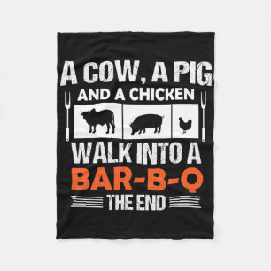 A Cow, A Pig And A Chicken Walk Into A R-b-q  Fleece Blanket