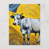 A Cow in  a yellow and blue abstract