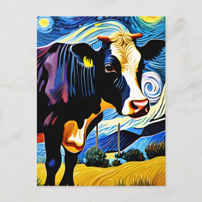 A Cow in The Starry Night Postcard (Front)