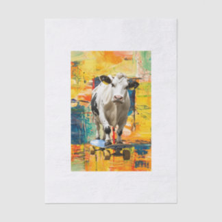 A Cow On A Skateboard On A Painting Background Tissue Paper