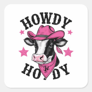 A cow wearing a vibrant pink cowboy square sticker