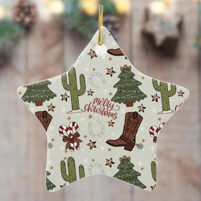 A Cowboy Merry Christmas Ceramic Tree Decoration (Creator Uploaded)