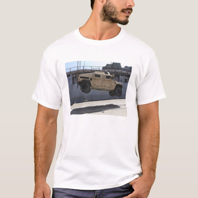 A crane lifts an M998 Humvee T-Shirt (Front)