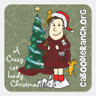 'A Crazy Cat Lady Christmas' Square Sticker