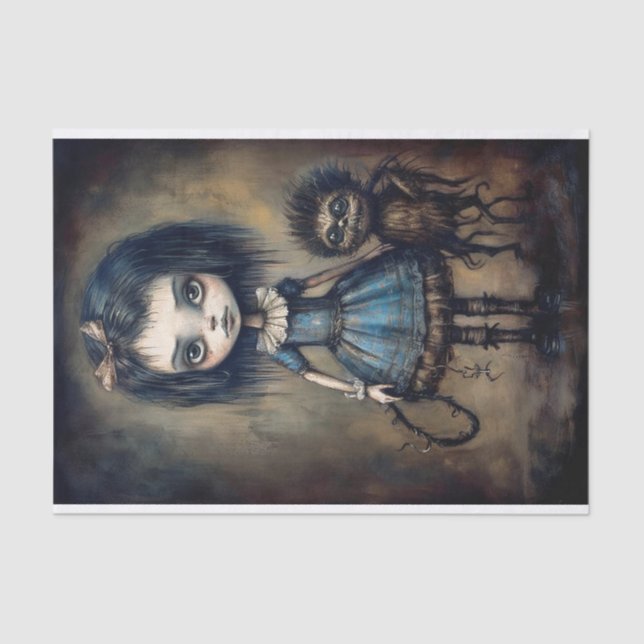 A creepy little girl walking her monster tissue paper (Front)