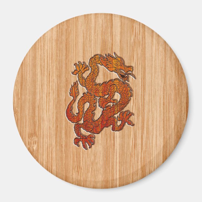 A Crimson Dragon on Bamboo like Magnet (Front)