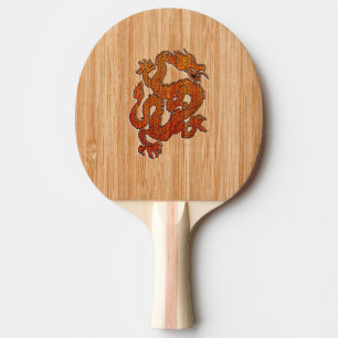 A Crimson Dragon on Bamboo like Ping Pong Paddle