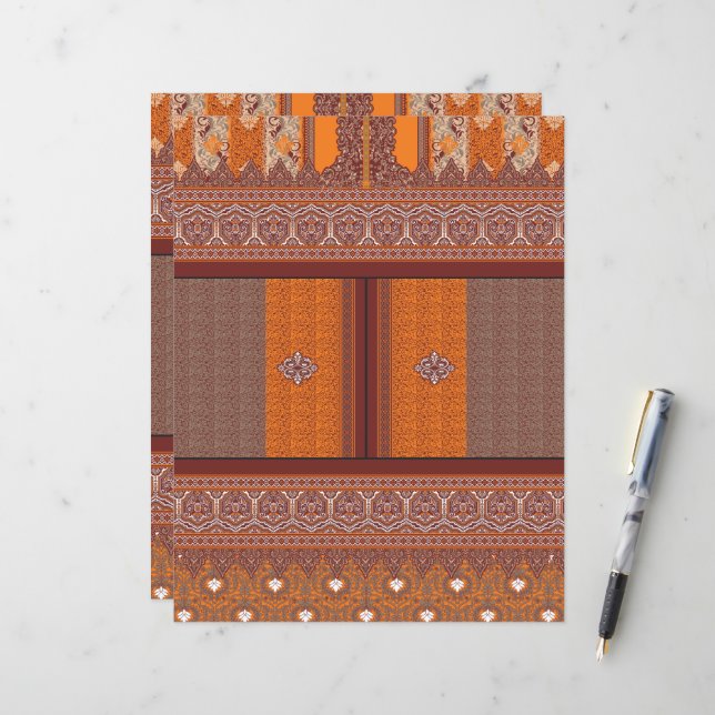 a cross stitch pattern in orange and brown (Front/Back In Situ)