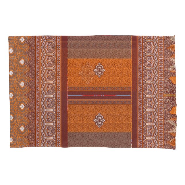 a cross stitch pattern in orange and brown pillowcase (Front)