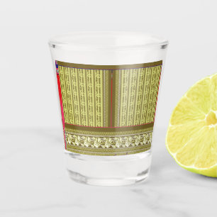 a cross stitch pattern of a vase with flowers shot glass