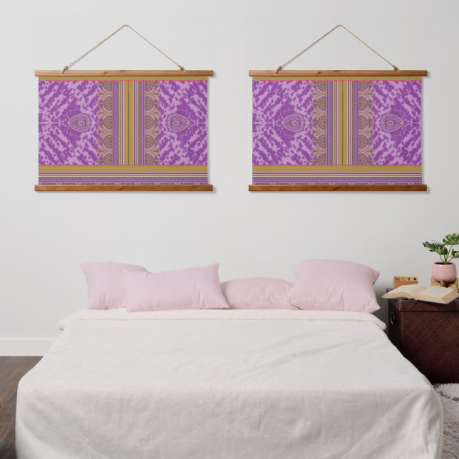  a cross stitch pattern with a purple and yellow b hanging tapestry (Bedroom)