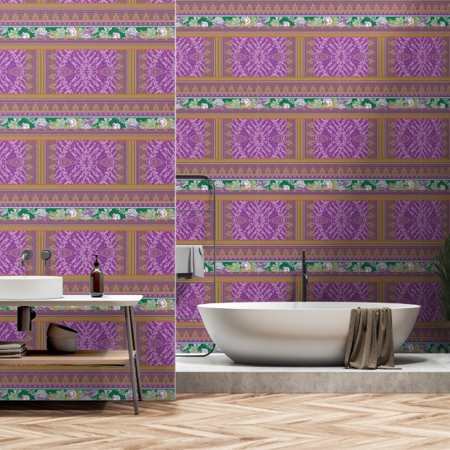  a cross stitch pattern with a purple and yellow b wallpaper (Bathroom)