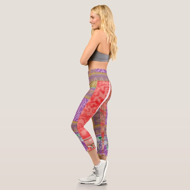 a cross stitch pattern with a purple and yellow ba capri leggings (Left)