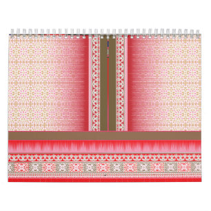 a cross stitch pattern with a red background calendar