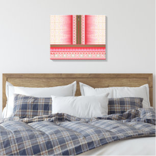 a cross stitch pattern with a red background canvas print