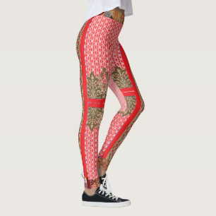 a cross stitch pattern with a red border leggings
