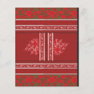 a cross stitch pattern with red flowers and vines flyer