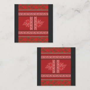 a cross stitch pattern with red flowers and vines loyalty card