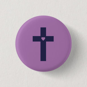 A cross with heart 3 cm round badge