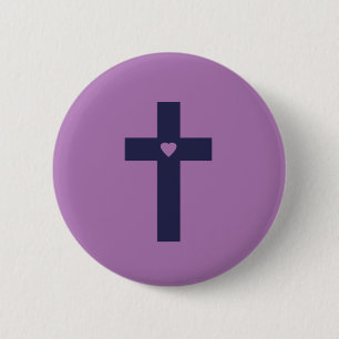 A cross with heart 6 cm round badge