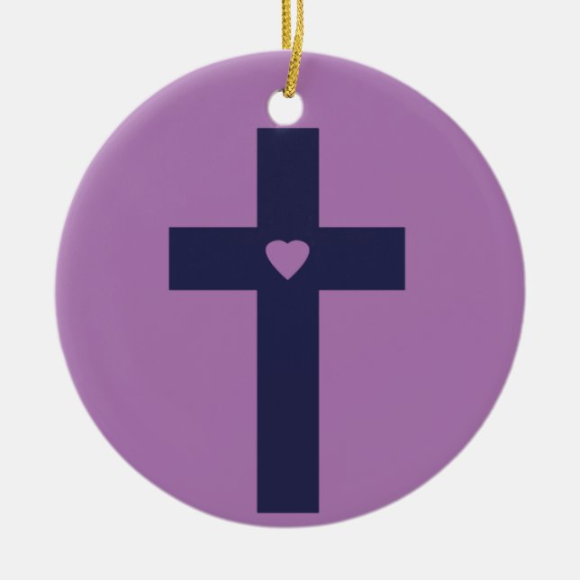 A cross with heart  ceramic tree decoration (Front)