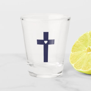 A cross with heart shot glass