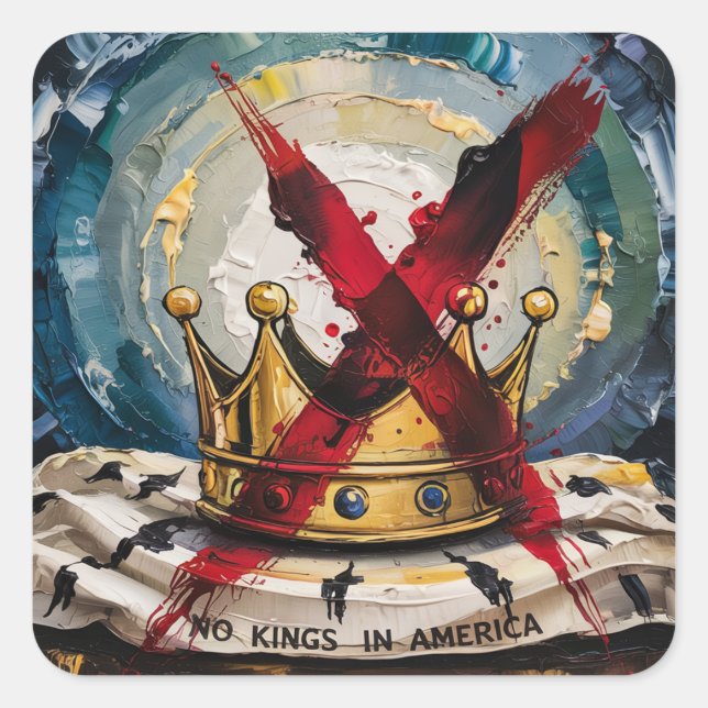 A crossed out crown and No Kings in America Square Sticker (Front)