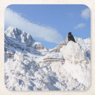 A Crow At Crowfoot Mountain Alberta Canada Square Paper Coaster