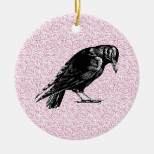 A Crow or Raven Halloween Pink and Black Ceramic Tree Decoration