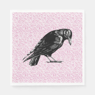 A Crow or Raven Halloween Pink and Black Napkin