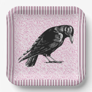 A Crow or Raven Halloween Pink and Black Paper Plate