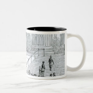 A Crowd Admires a Pneumatic Clock Two-Tone Coffee Mug