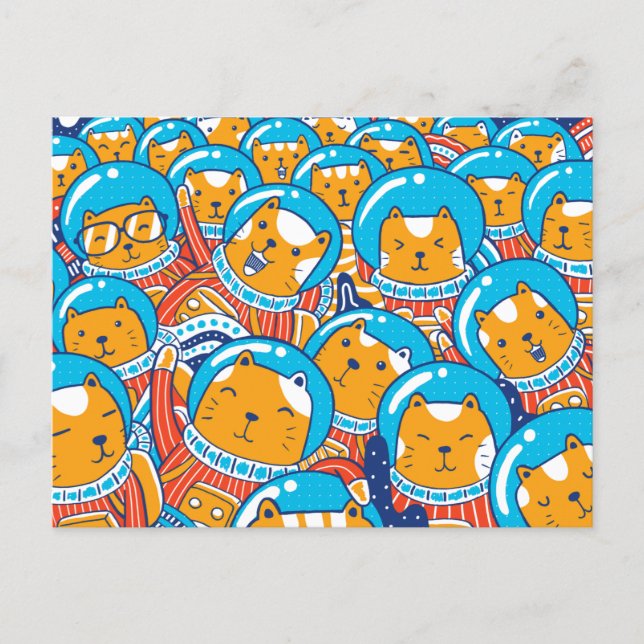 A Crowd Of Catstronauts Cute Illustration Postcard (Front)